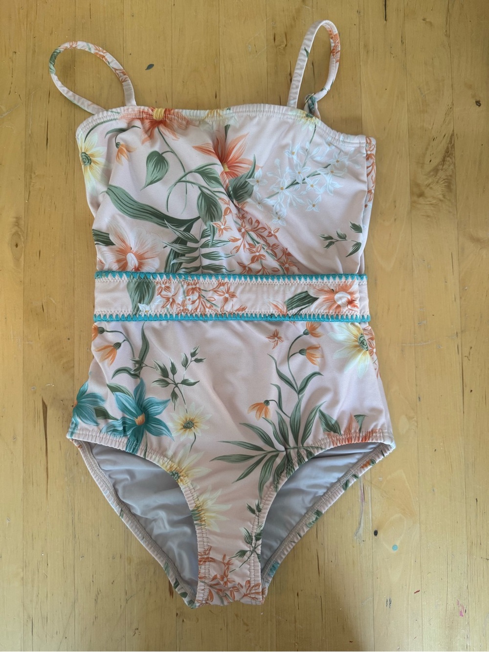 PQ Floral One-Piece Kids Swim Suit - Pink with Teal Trim